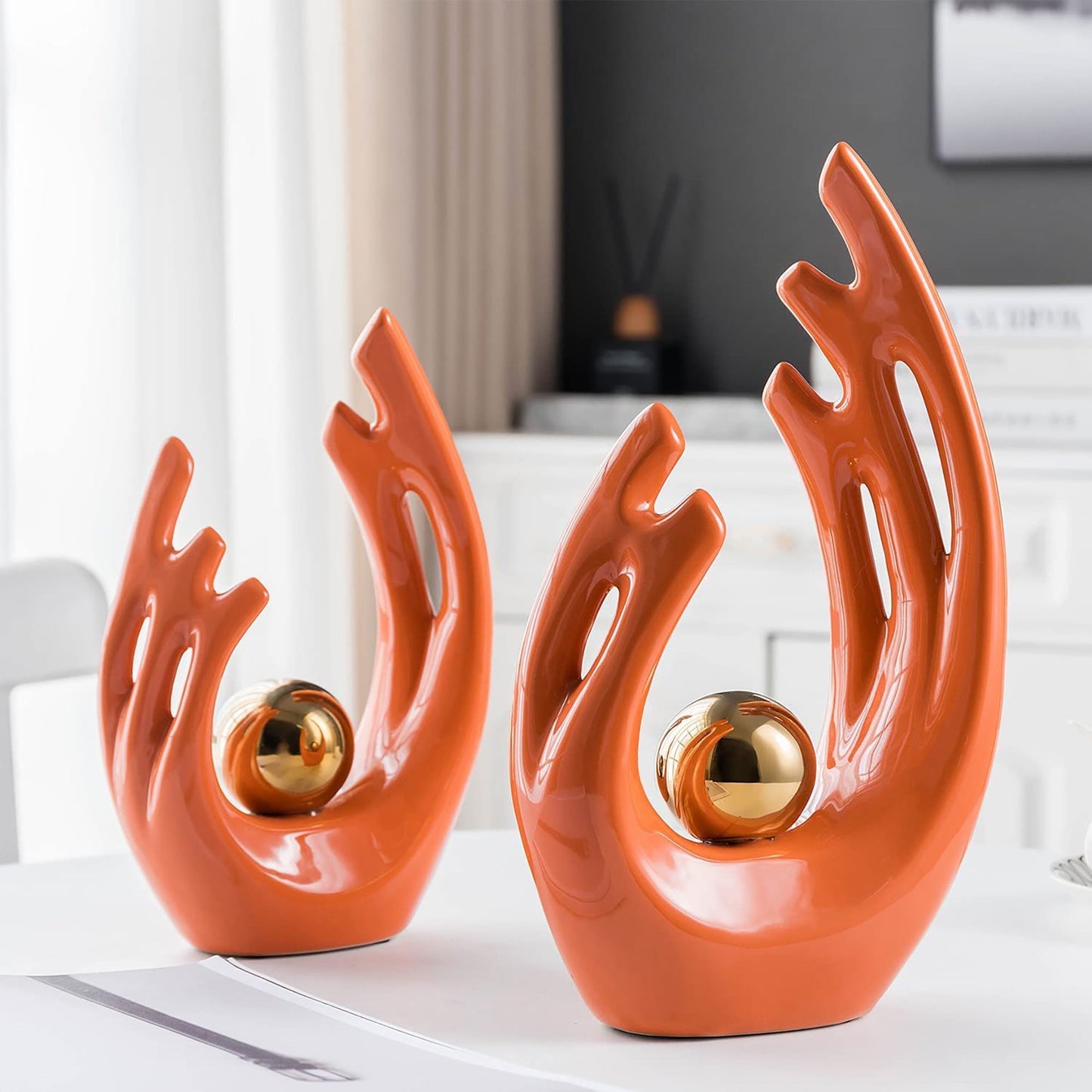 Modern Art Ceramic Statue Decorative Table Accent Centerpiece - Orange