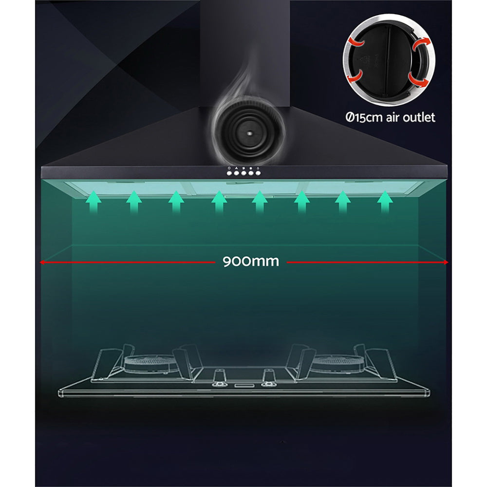 Range Hood Rangehood 90cm 900mm Kitchen Canopy LED Light Wall Mount Black