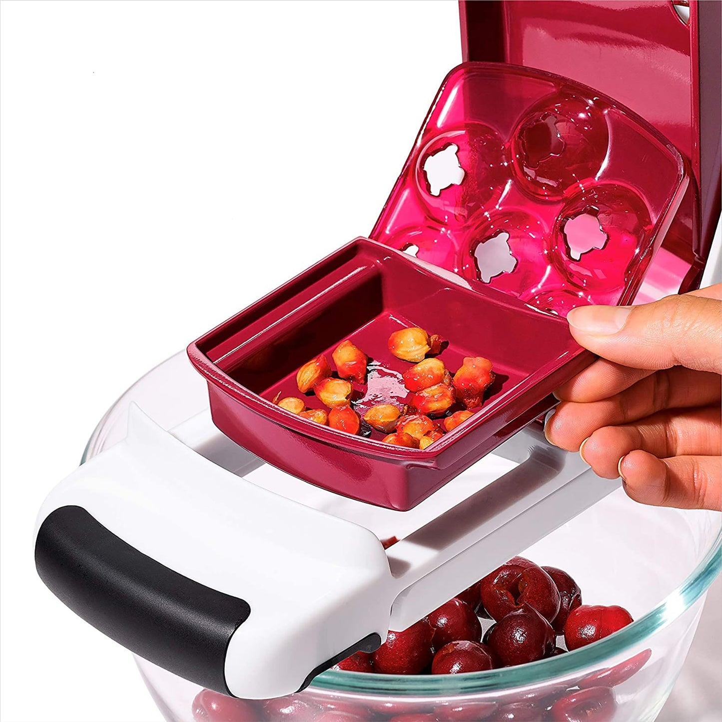 Quick-Release Multi-Cherry Pitter - White and Red