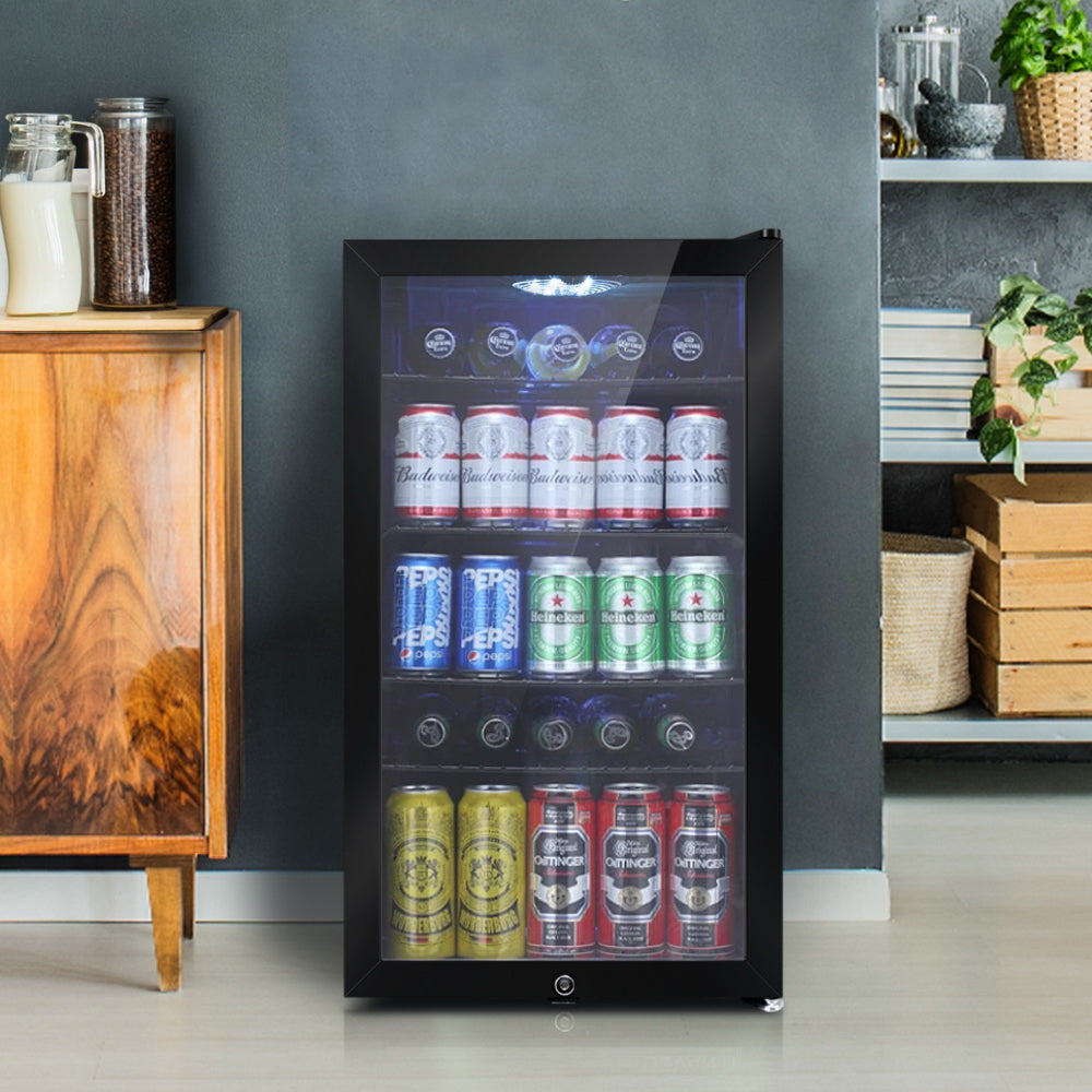 98L Bar Fridge Glass Door Mini Freezer Fridges Countertop Beverage Commercial