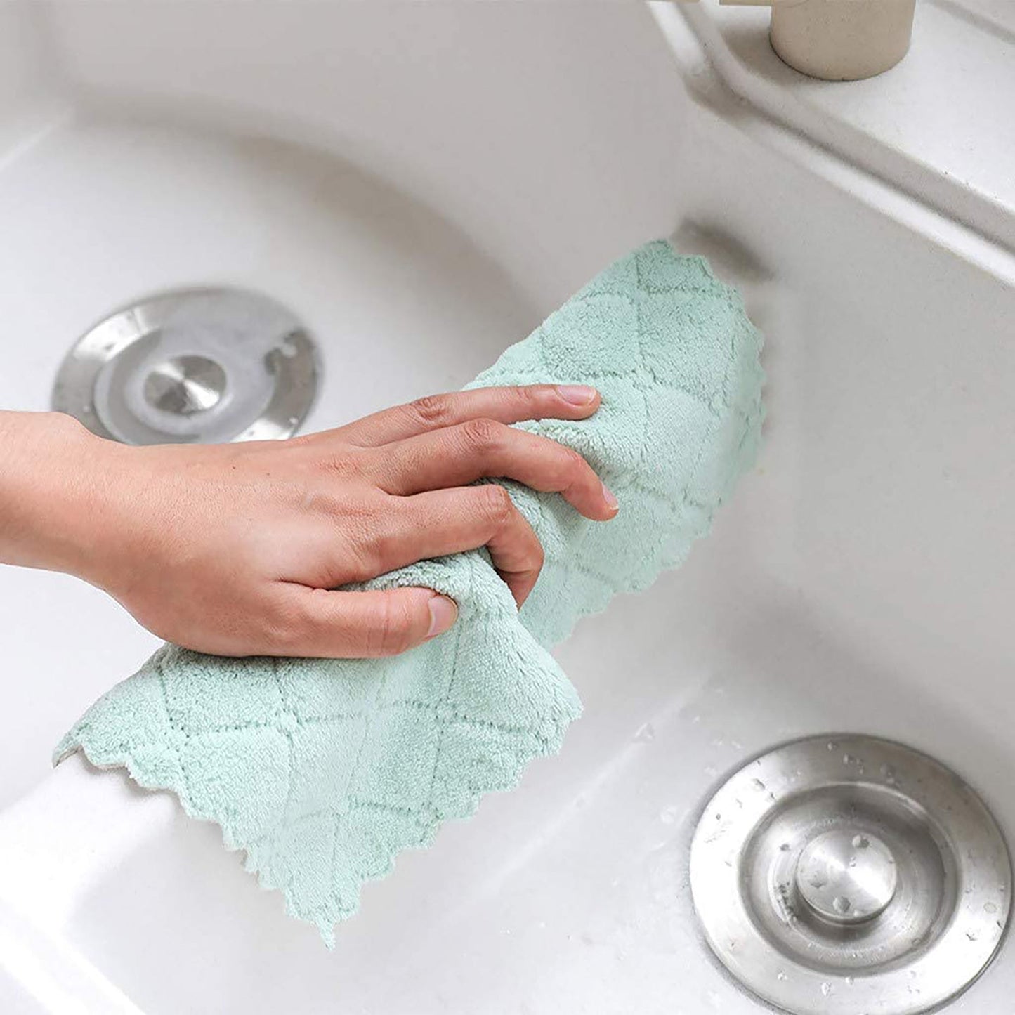 Premium Absorbent Fast Drying Kitchen Dish Towels Nonstick Oil 12 Pack - Green and Gray