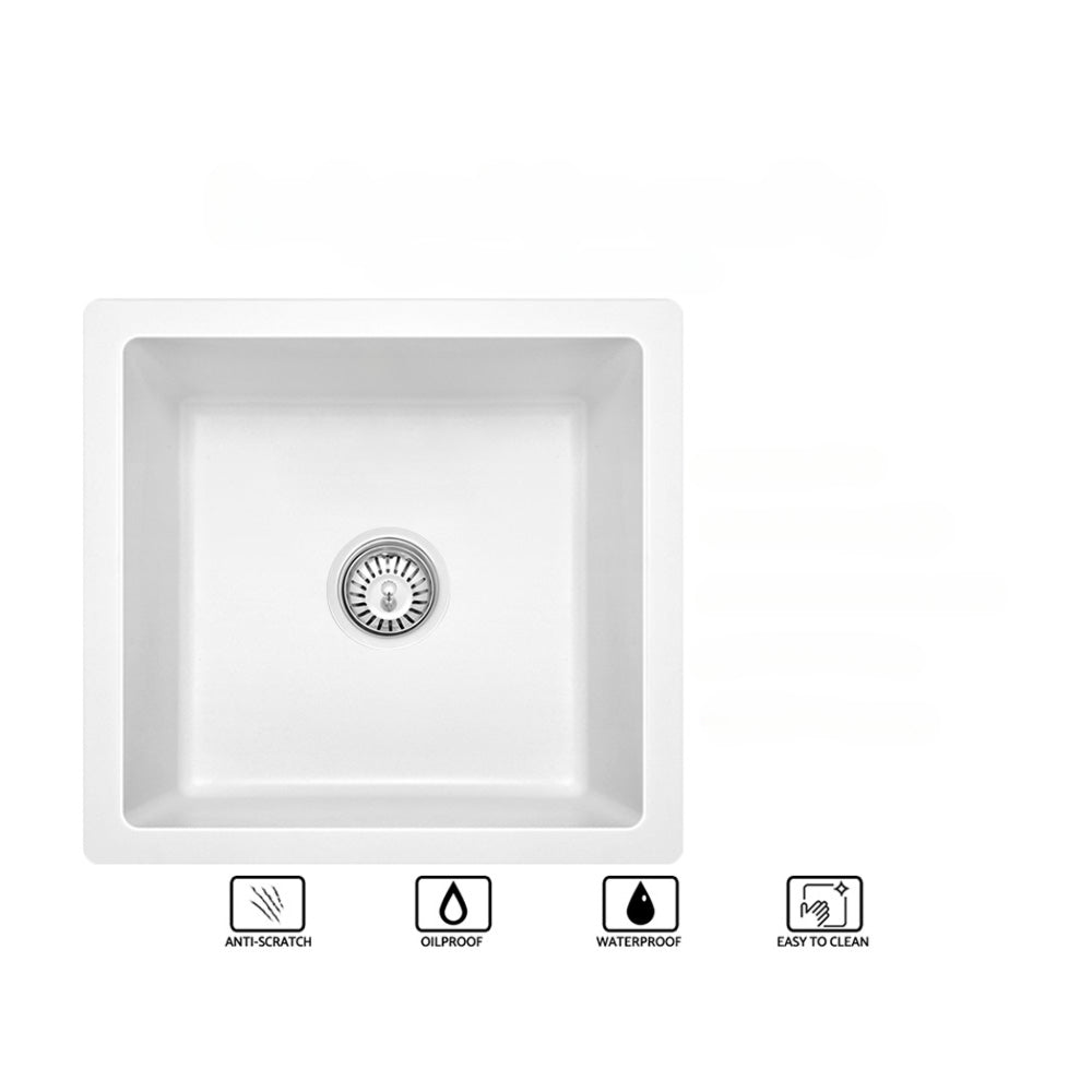 Stone Kitchen Sink 450X450MM Granite Under/Topmount Basin Bowl Laundry White