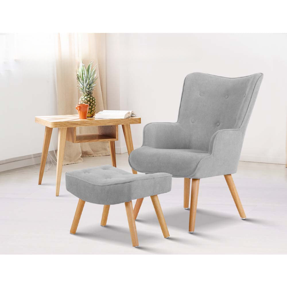Armchair and Ottoman - Light Grey