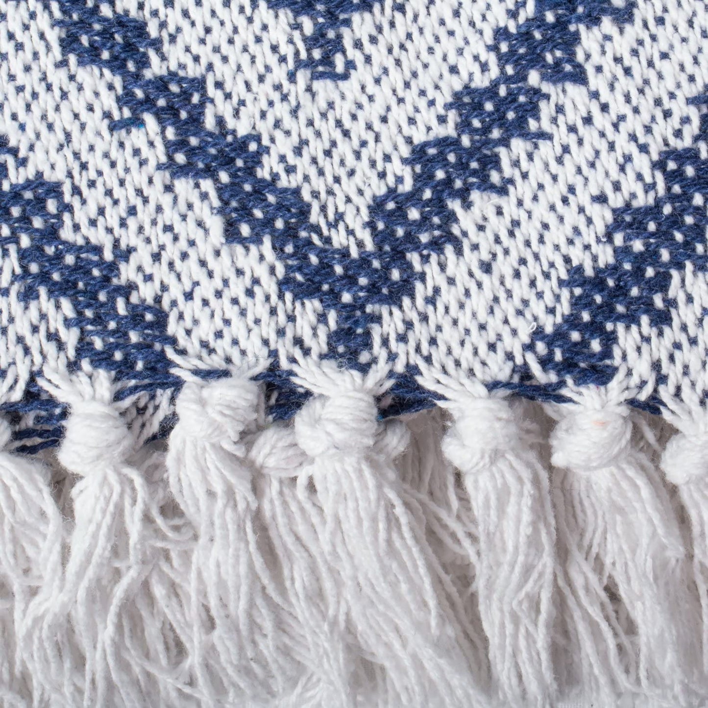 Large Rustic Farmhouse Throw Blanket with Decorative Tassles 50 x 60 - Chevron Nautical Blue