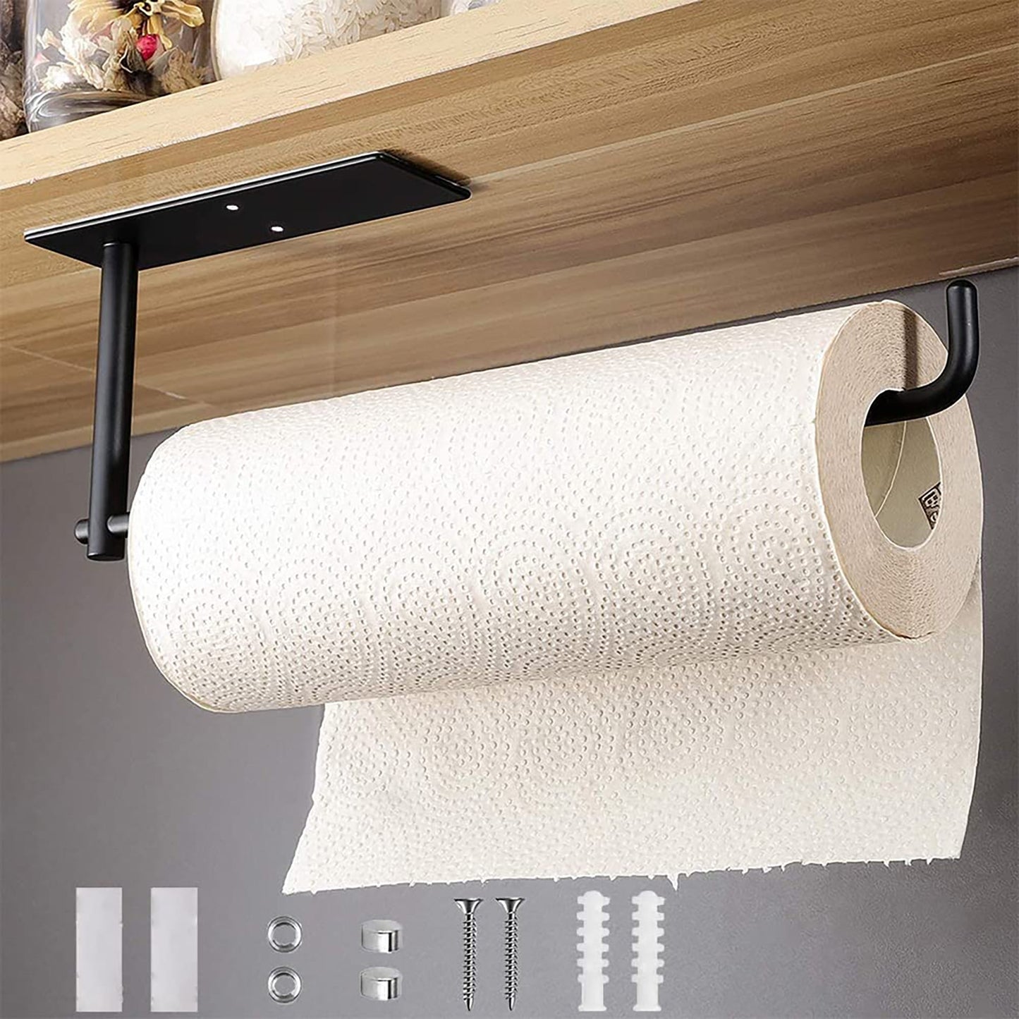 Drill Mount Stainless Steel Paper Towel Holder Rack - Black