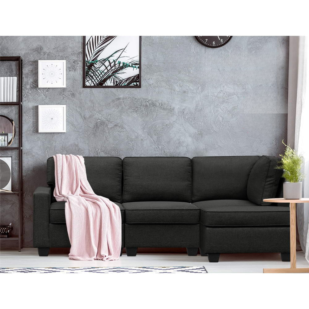 Sofa Lounge Set 4 Seater Modular Chaise Chair Couch Fabric Dark Grey