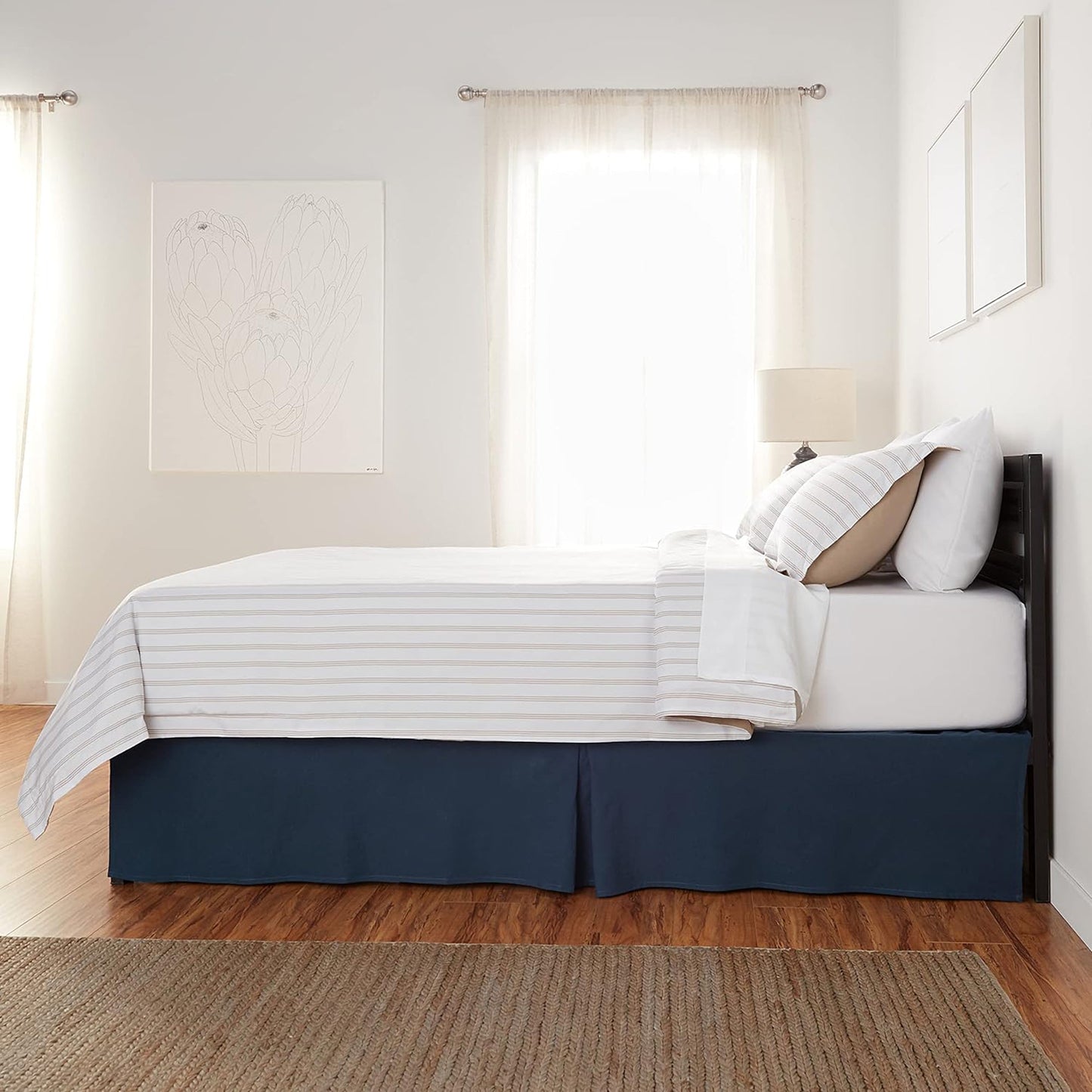 Polyester Lightweight Pleated Bed Skirt - Navy Blue