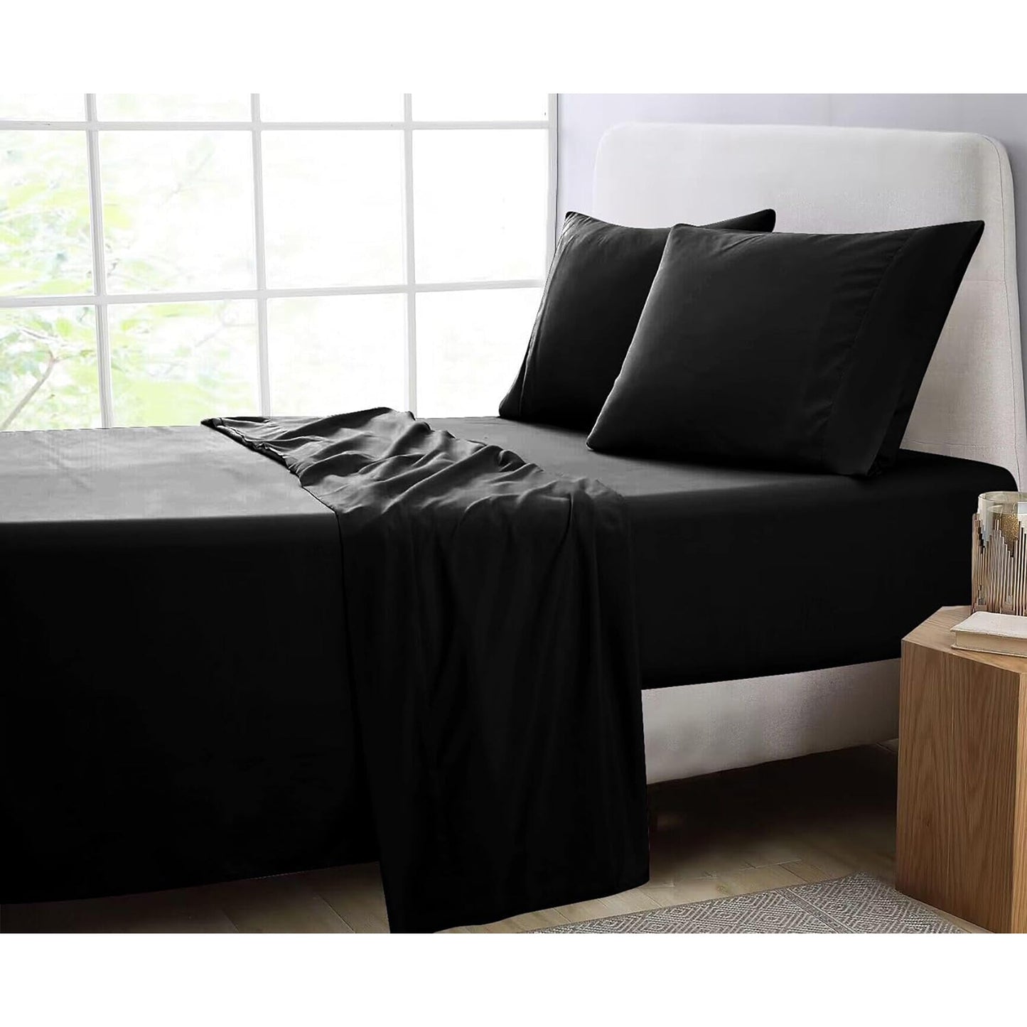 1000TC Luxurious Soft Microfibre Bed Sheet Set - Black