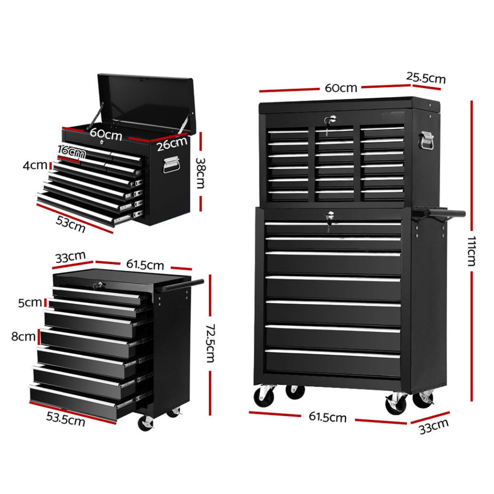 Garage Mechanic Trolley Chest Cabinet Toolbox 17 Drawers - Black