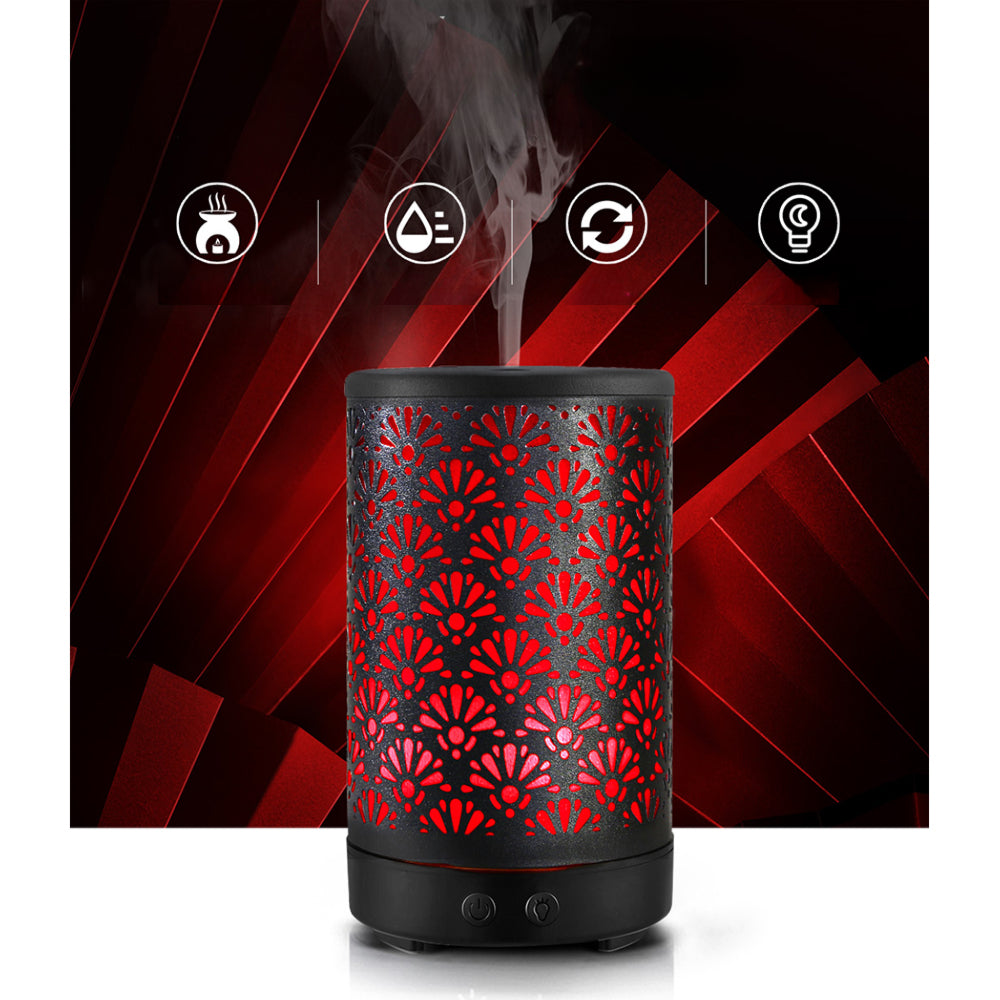 Aroma Diffuser Aromatherapy Essential Oils Metal Cover Ultrasonic Cool Mist 100ml Black