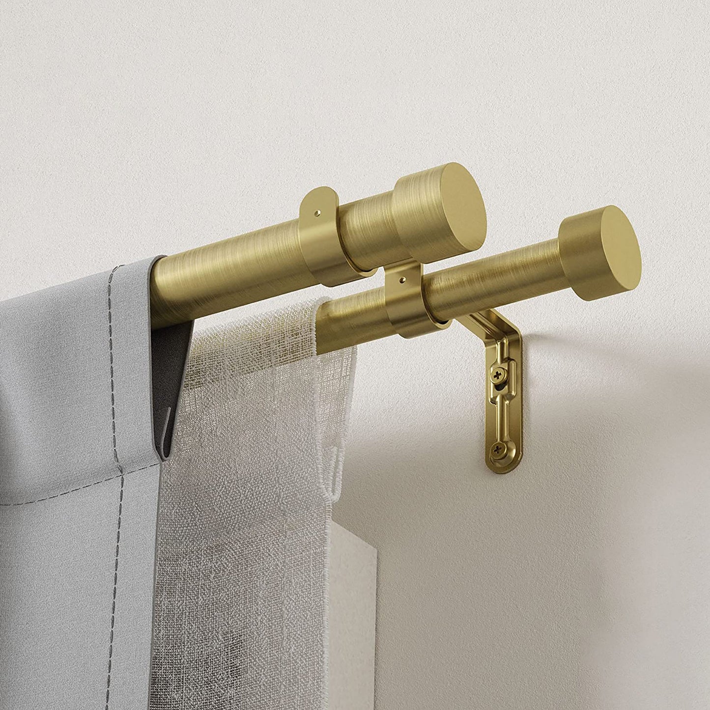 Double Curtain Rod Includes 2 Matching Finials Brackets and Hardware 1 Inch - Brass