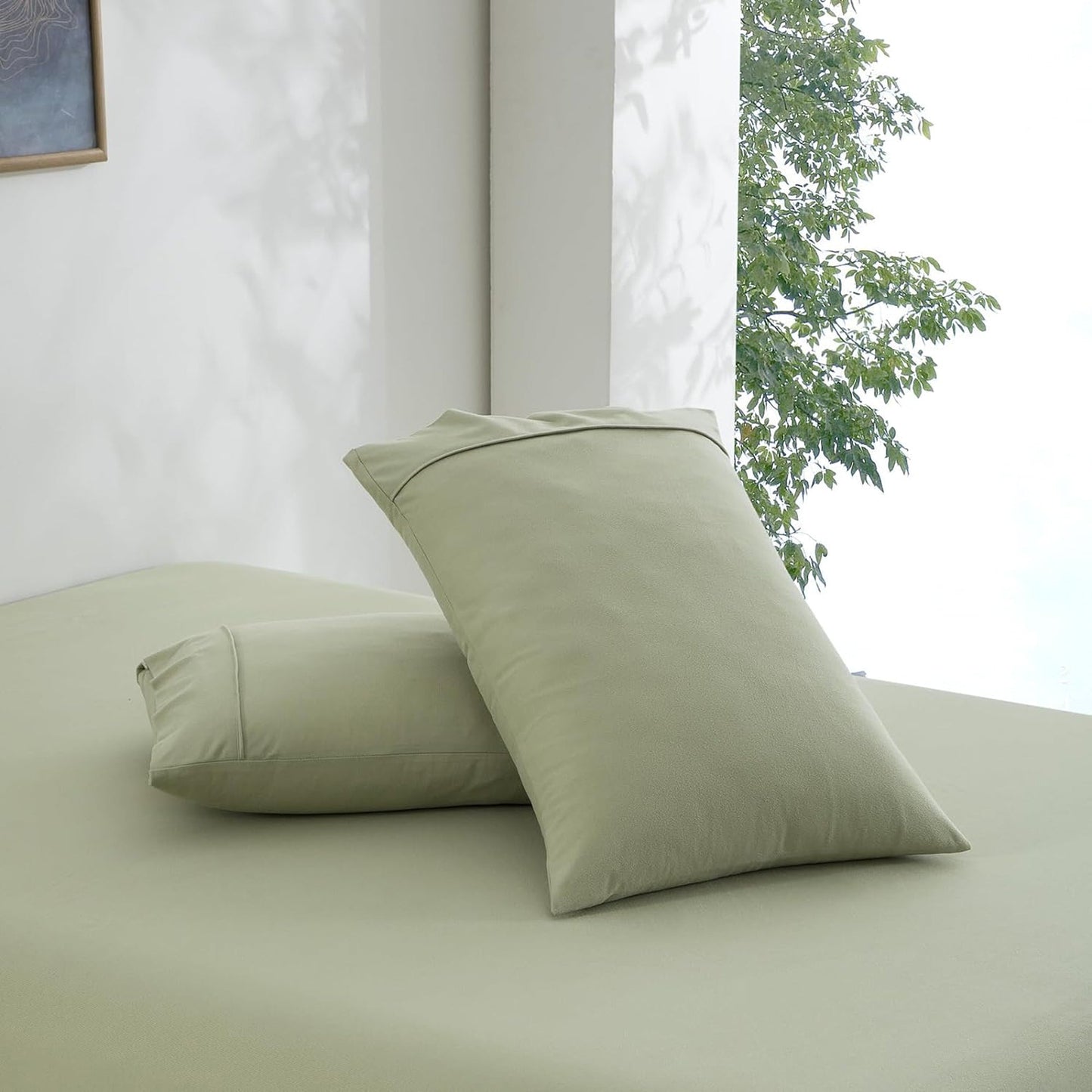 130 GSM Flannelette Soft Luxurious Micro Flannel Bed Sheet Set - Sage