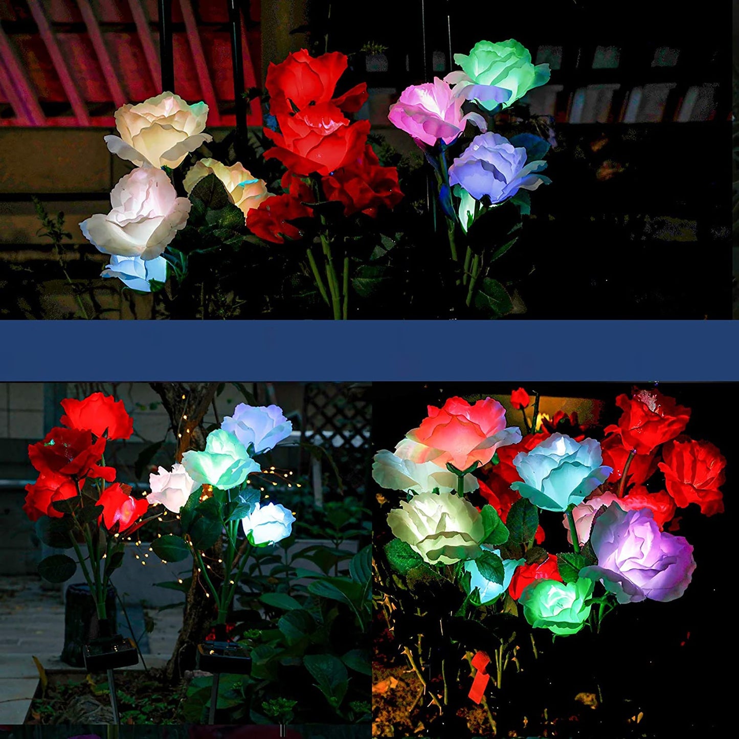 Outdoor Solar Garden Lights with 7 Color Changing Rose Lights 2 Pack - Red and White