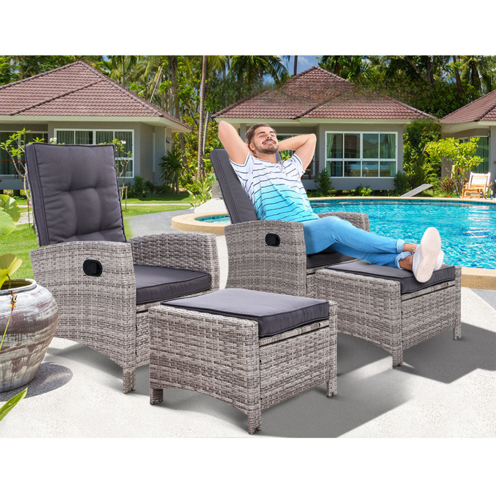 Sun Recliner Chair Outdoor Patio Garden Cushion Set of 2 - Black