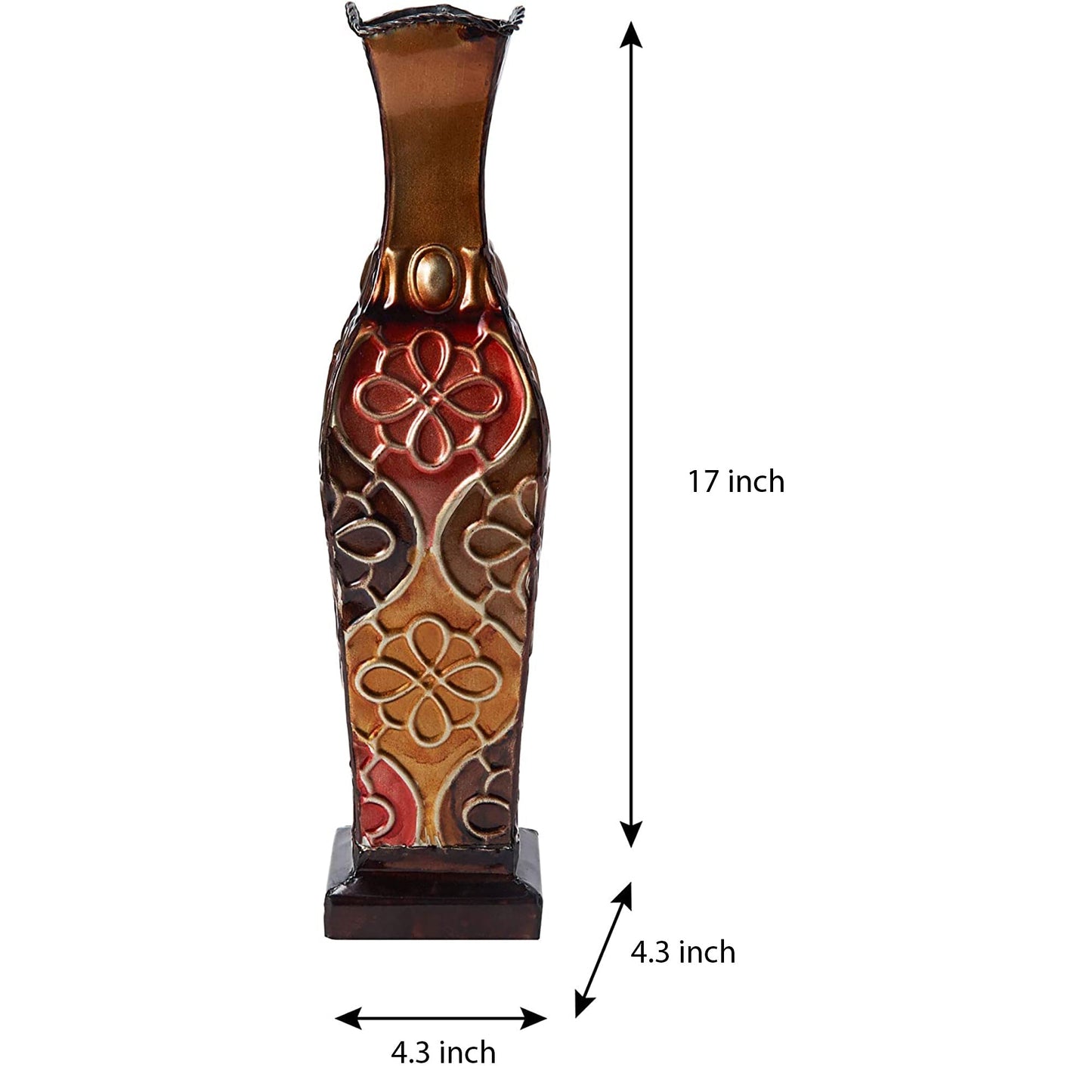 Decorative Embossed Metal Floral Pattern Flower Vase - 17 Inch