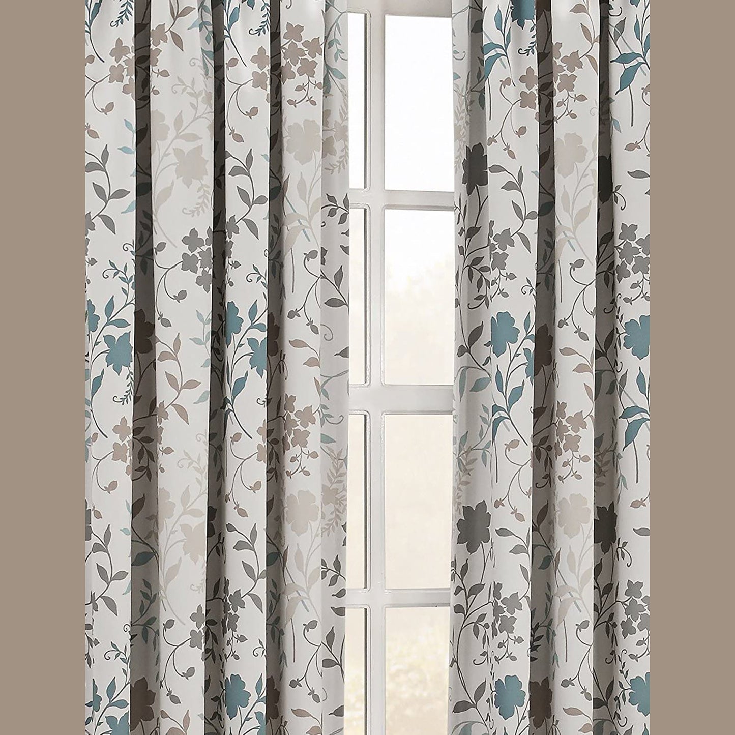 1PC Floral Print Energy Efficient Curtain Panel 54 x 84 Inch - Stone Beige