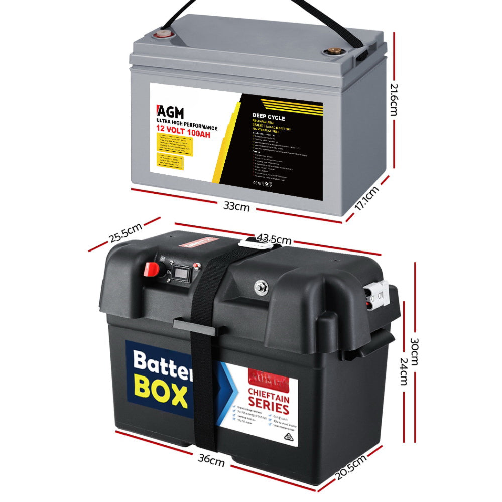 Solar Powered Marine Battery Battery Caravan Box AGM 4WD 100Ah - 12V