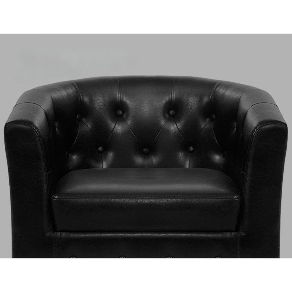 Armchair Lounge Chair Ottoman Tub Accent Chairs PU Leather Sofa Armchairs Black