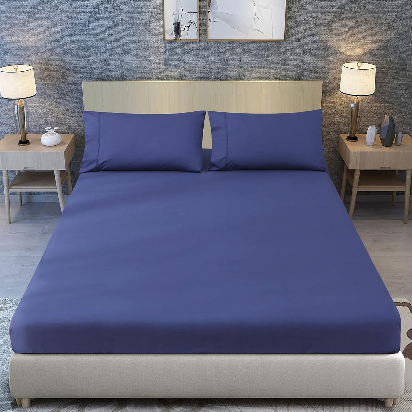 300 Thread Count Sheet Set 50% Cotton 50% Polyester Bed Sheet Set - Navy