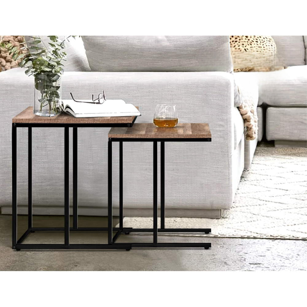 Coffee Table Nesting Side Tables Wooden Rustic Vintage Metal Frame