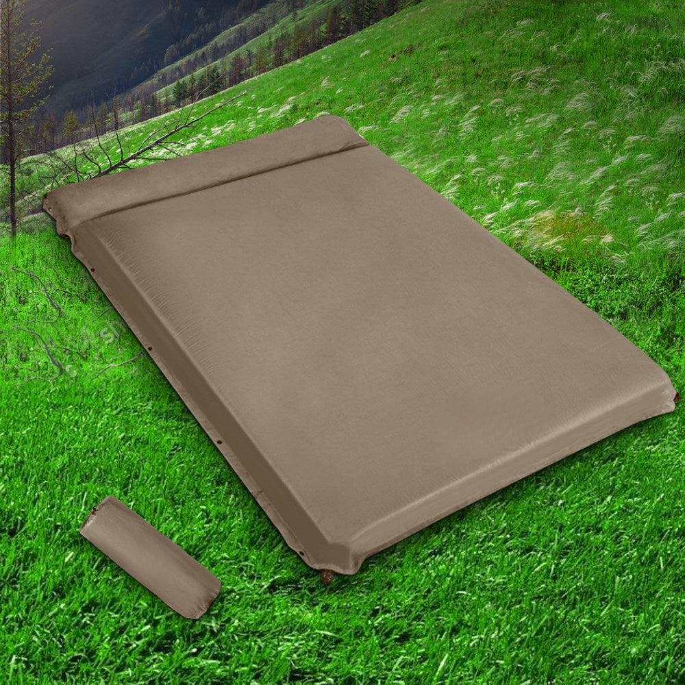 Camping Self Inflating Matress Joinable Double - Coffee