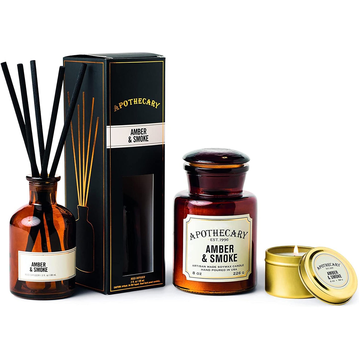 Travel Candle 8 Ounce Amber and Smoke