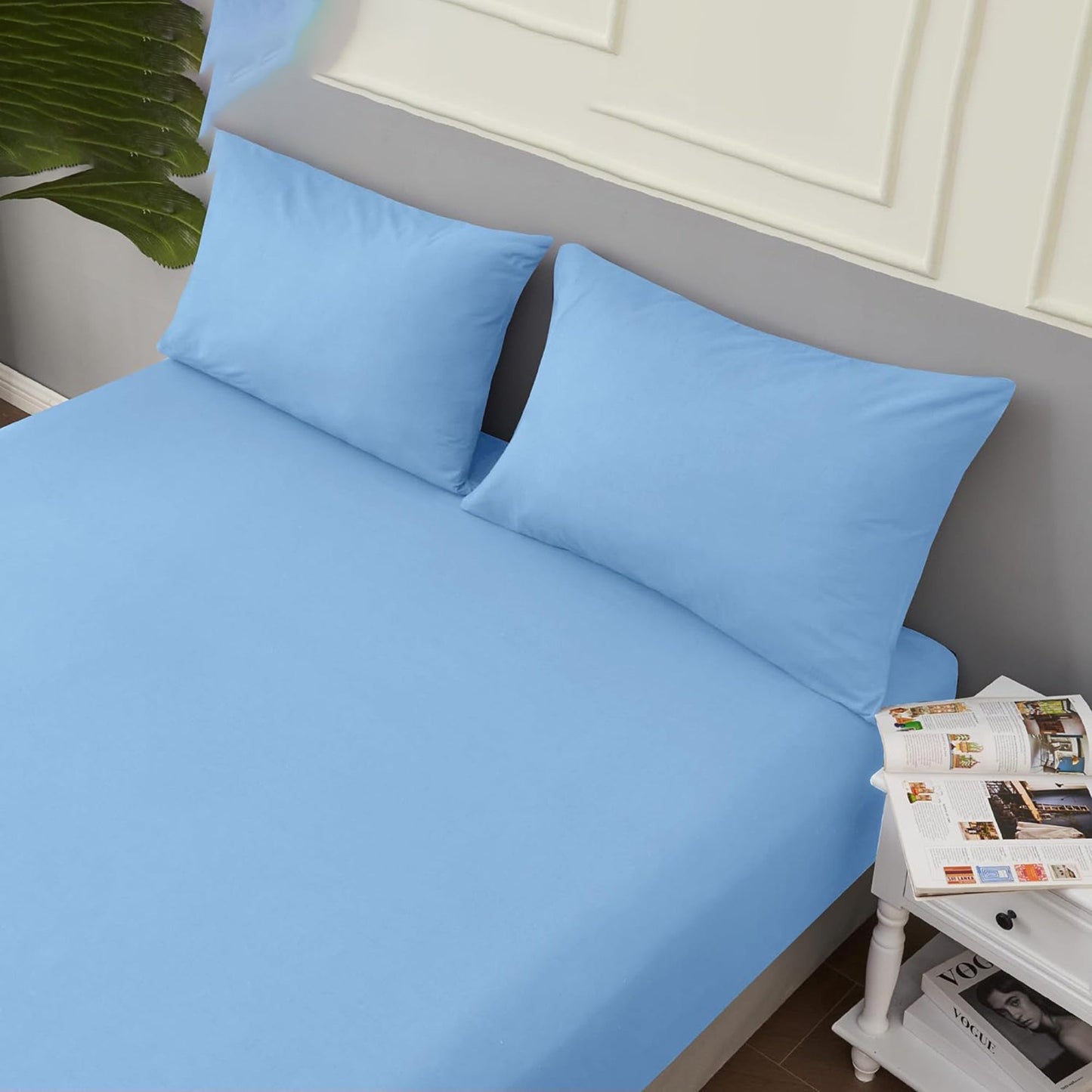 1200TC Sateen Weave Premium 100% Cotton Fitted Sheet - Light Blue