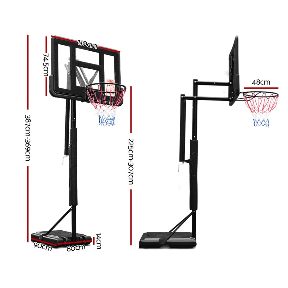 Basketball Hoop Stand System Ring Portable Net Adjustable 3.05M - Black