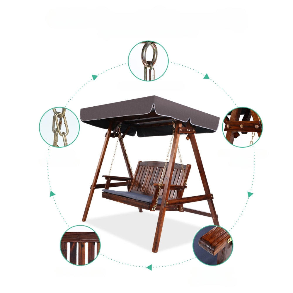 Wooden Swing Chair Canopy Outdoor Garden Bench - Brown