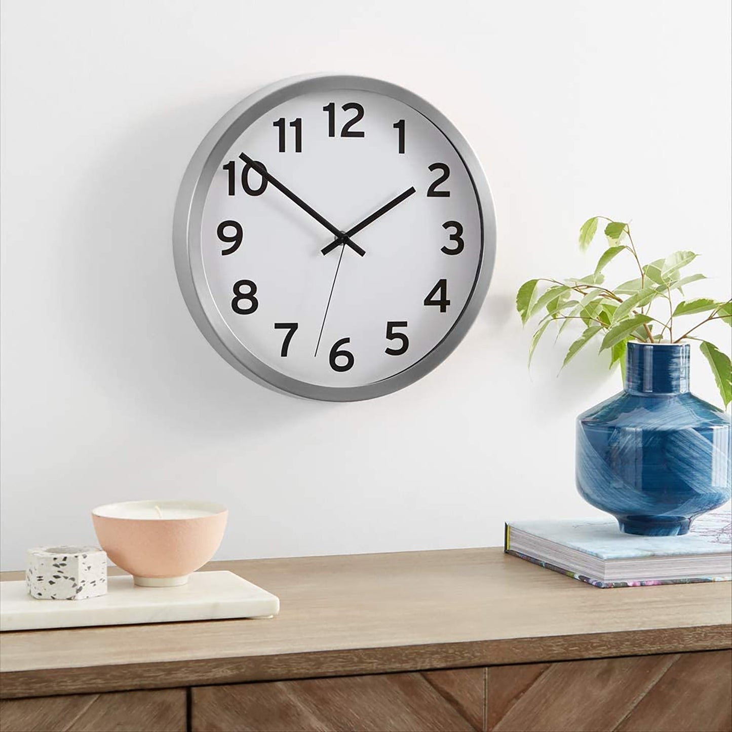 Battery Operated Wall Clock for Living Room Bedroom Kitchen Office Decor - Nickel