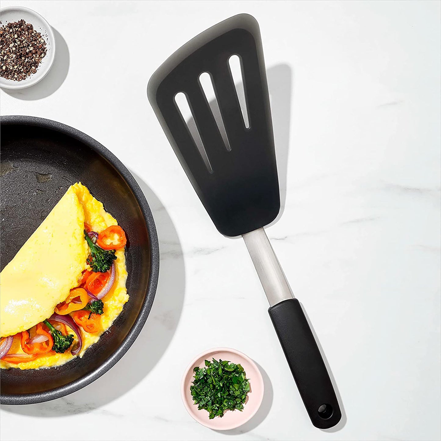 Silicone Omelet Turner Spatula for Non-Stick Cookware - Black