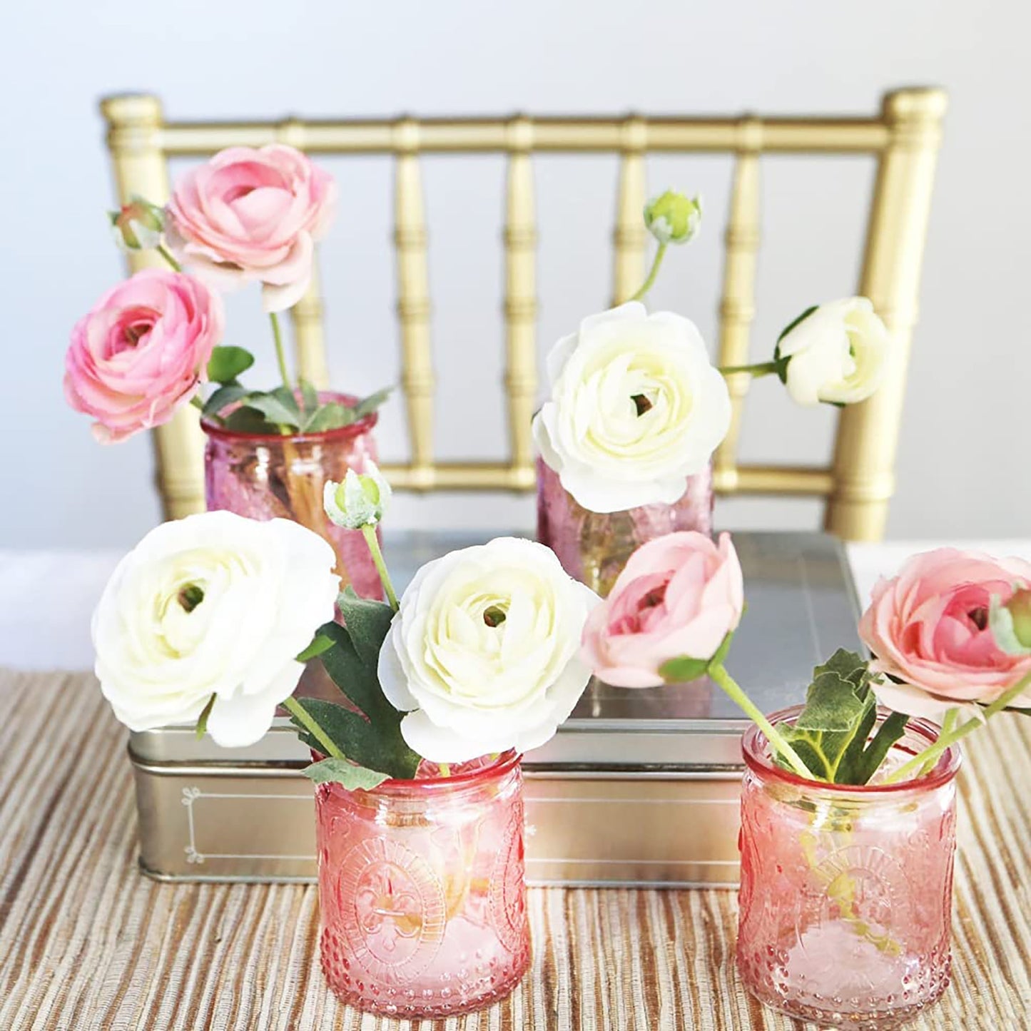 Vintage Glass Tea Light Candle Holder Set of 4 - Pink