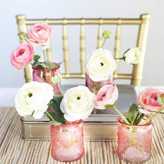 Vintage Glass Tea Light Candle Holder Set of 4 - Pink