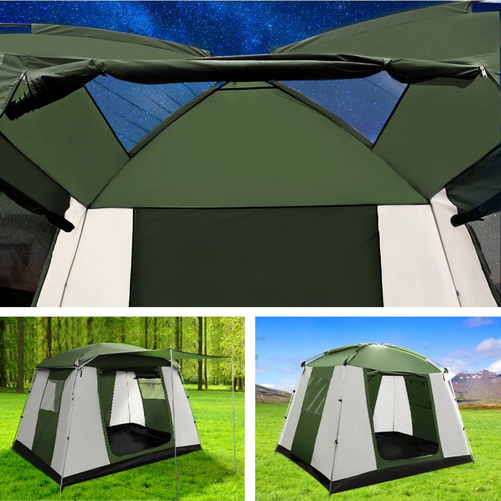 Camping Tent Family Hiking Dome Green and White - Fits 6 Person