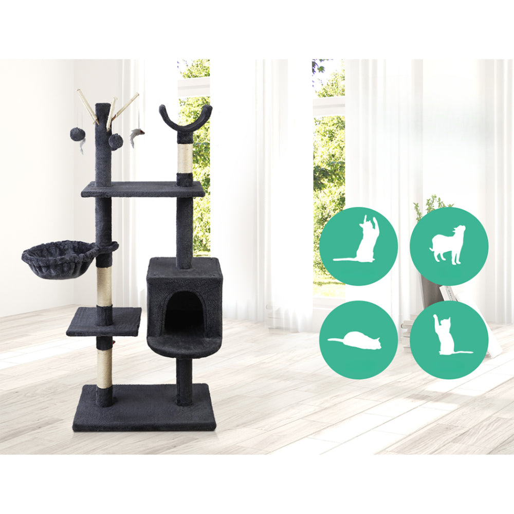 Cat Tree Scratching Post Tower House Furniture Wood - 140cm