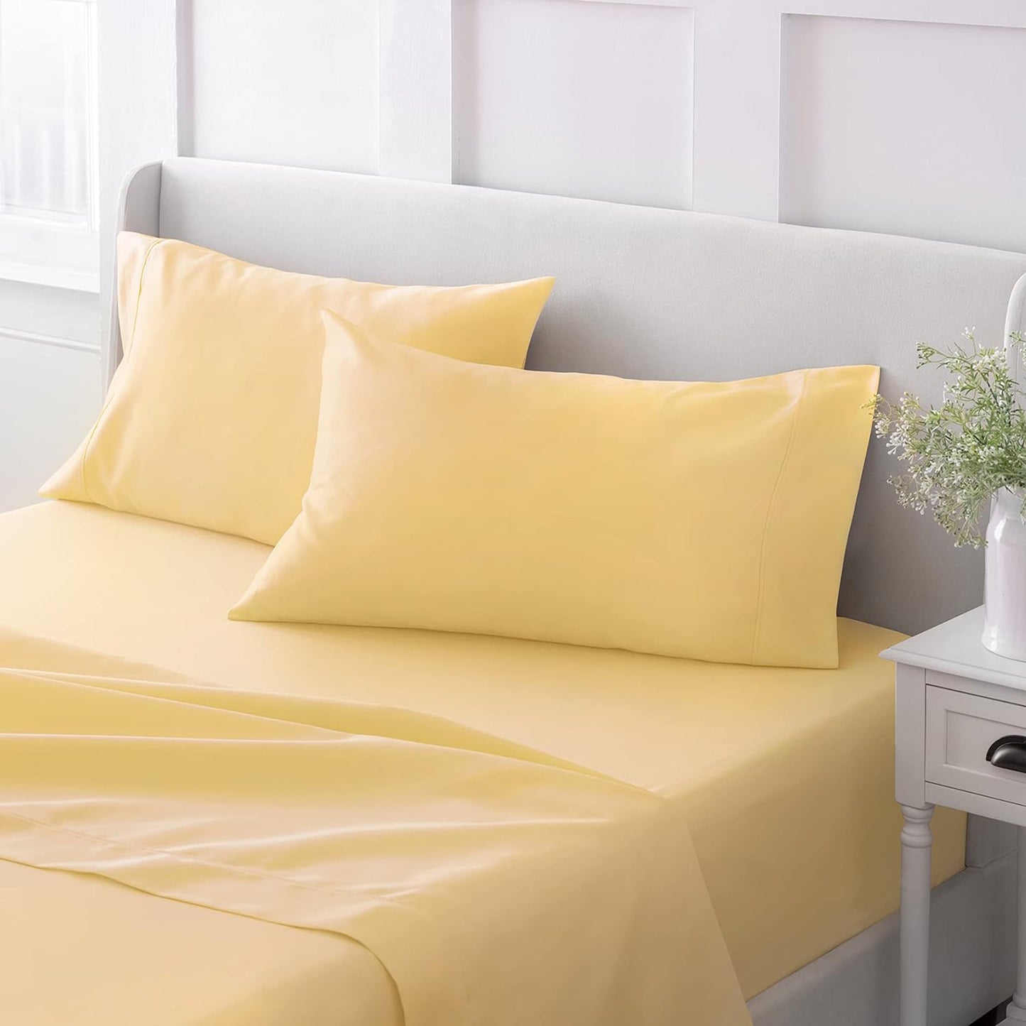 100% Cotton Soft and Durable Sateen Bed Sheet Set - Yellow