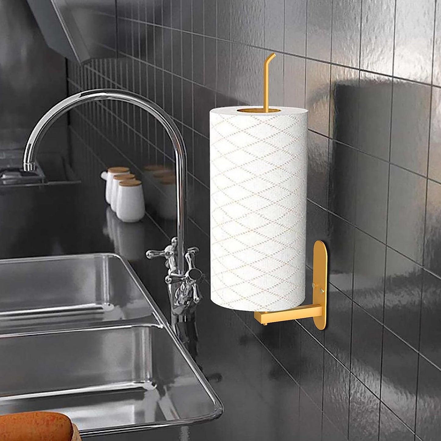 Aluminum Paper Tower Holder Self Adhesive or Drilling 13.78 Inch - Pure Gold