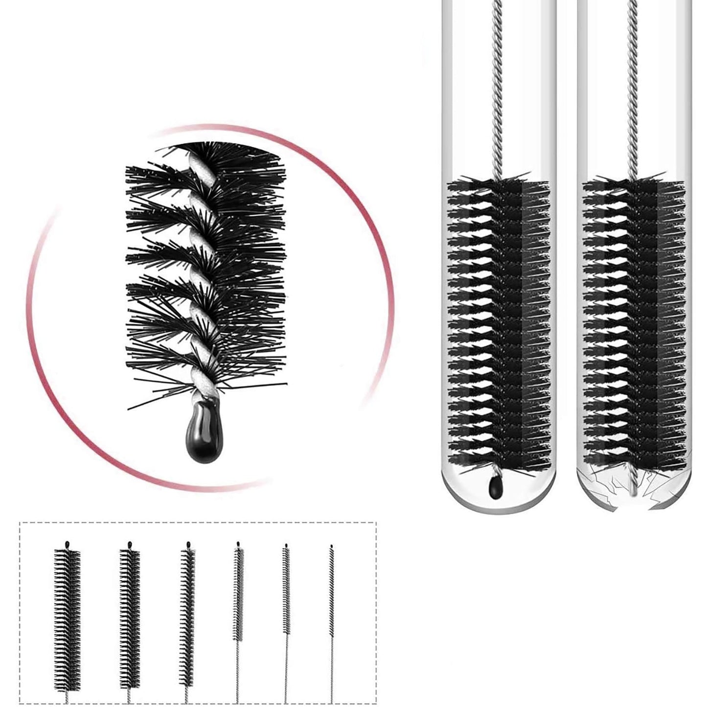 Stainless Steel Nylon Pipe Tube Cleaner Long Straw Brush - 8.2 Inch