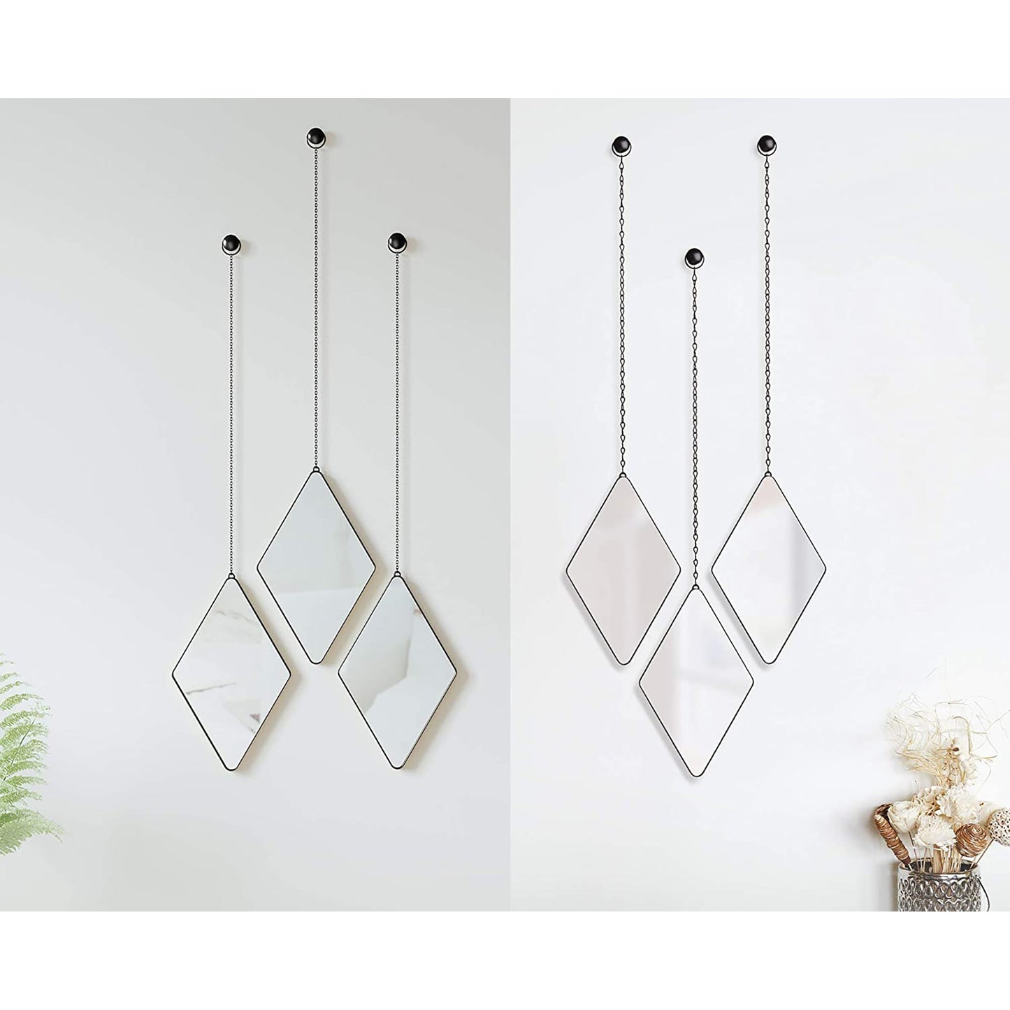 Apartment Decor Trio Wall Art Clear Black Decorative Wall Mirrors - Set of 3