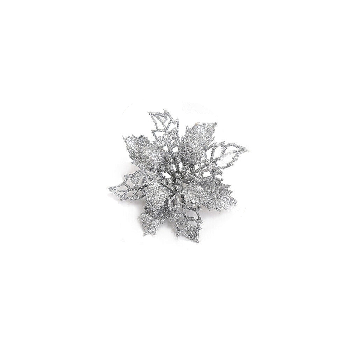 10pcs Christmas Poinsettia Glitter Flower Decorations Xmas Tree Hanging