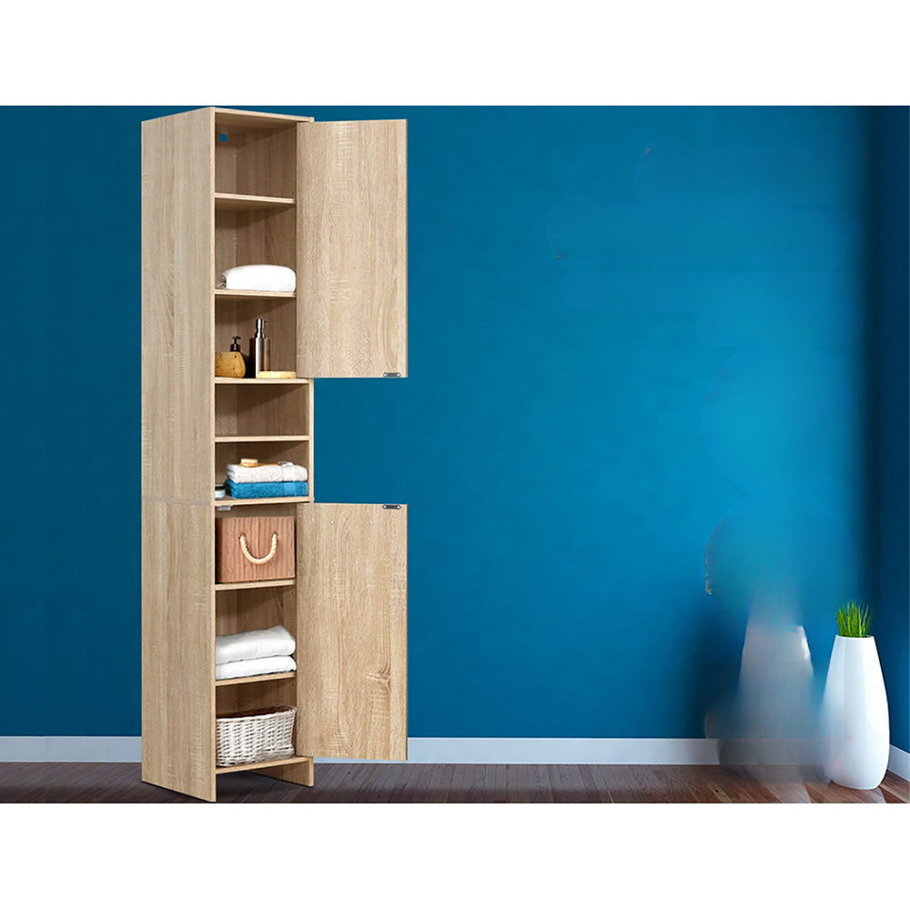 185cm Bathroom Cabinet Tallboy Furniture Toilet Storage Laundry Cupboard Oak