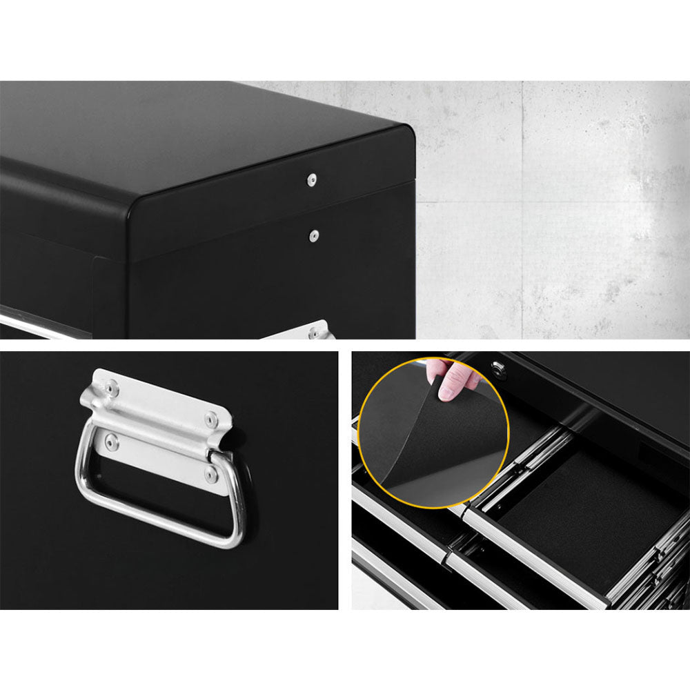 Tool Box Chest Trolley Cabinet Garage Storage Black - 10 Drawers