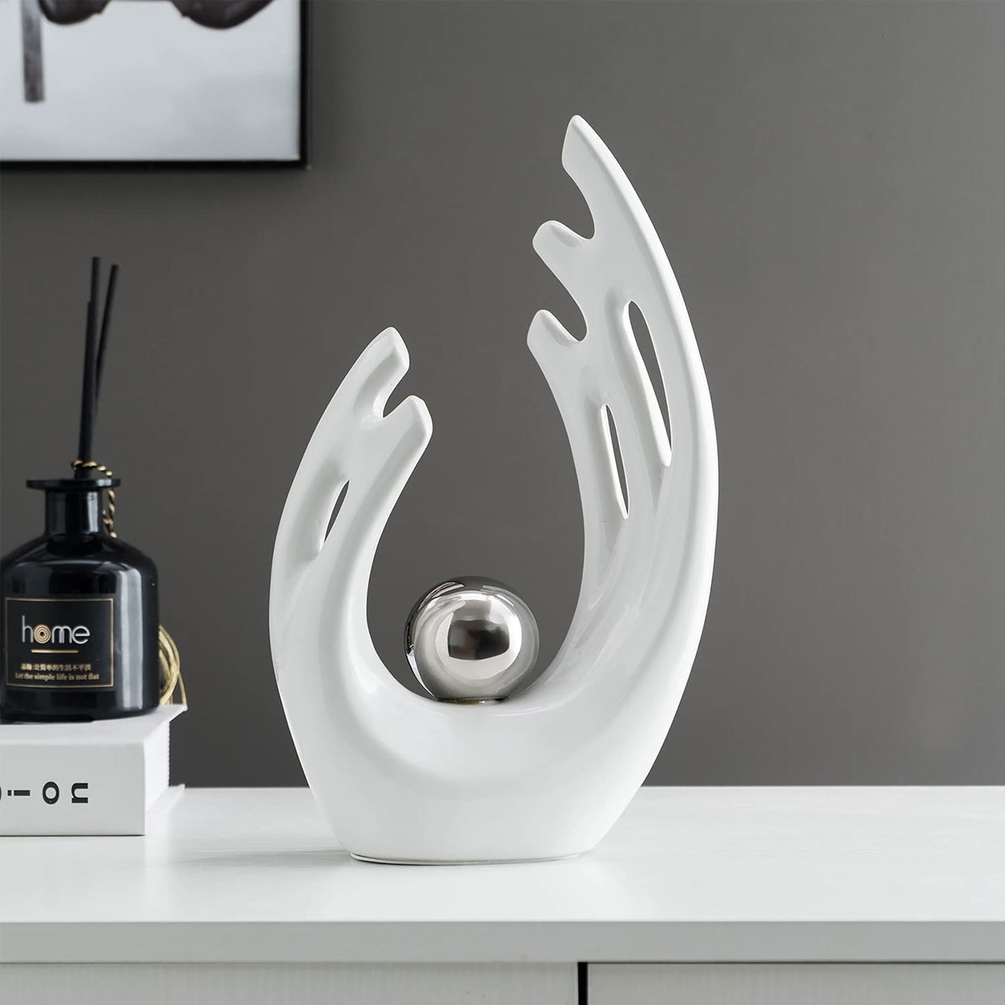 Modern Art Ceramic Statue Decorative Table Accent Centerpiece - White