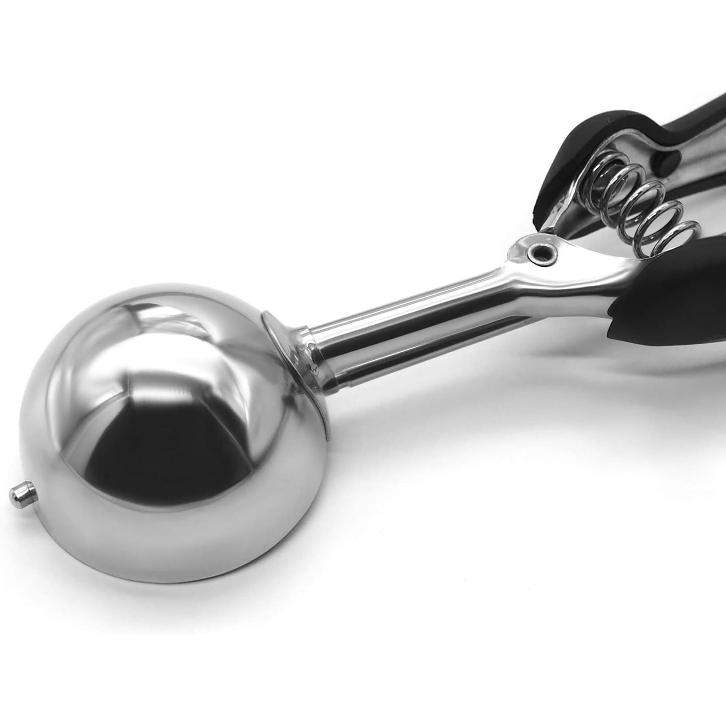 Stainless Steel Ice Cream Cookie Scoop with Trigger and Soft Silicone Handle - Black