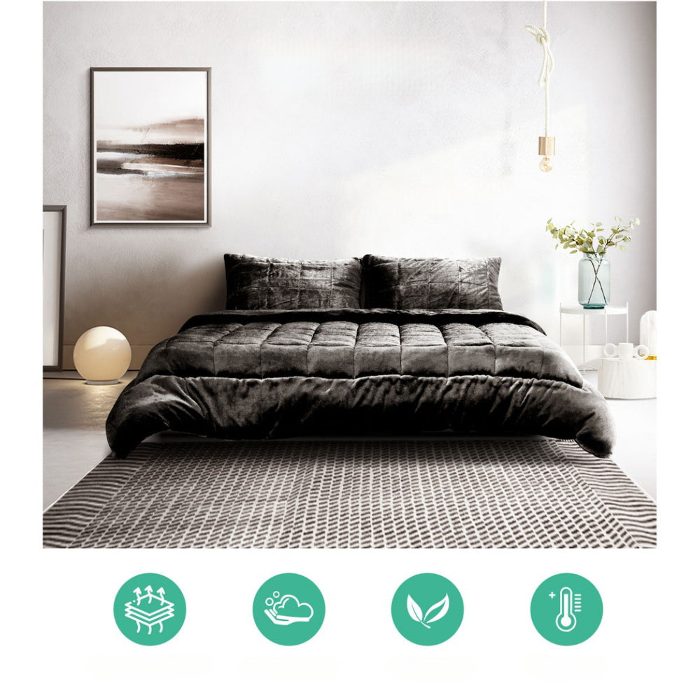 Bedding Faux Mink Quilt Charcoal - Single/Double/Queen/King/Super King