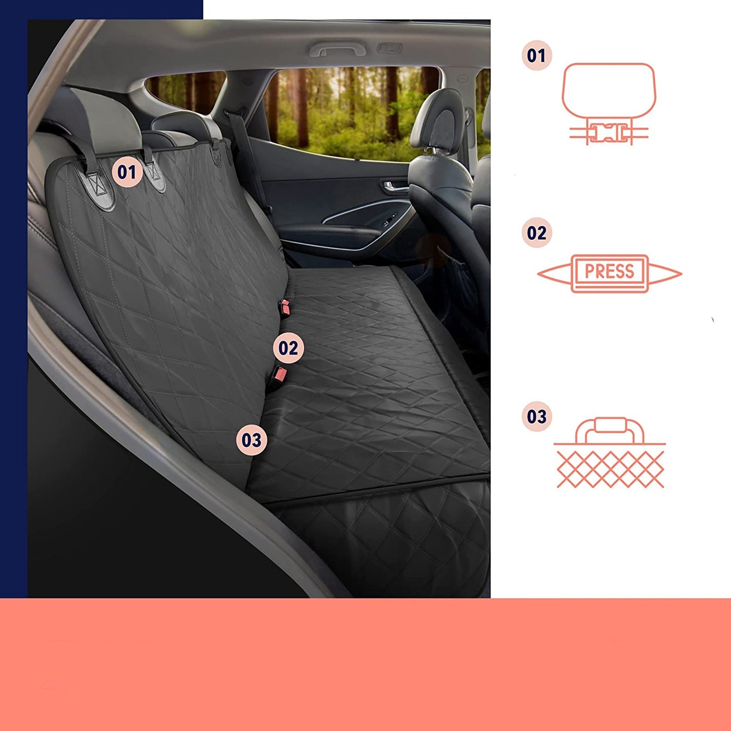 Durable Nonslip Hammock Dog Back Seat Cover Protector Scratchproof Pets Seat Covers for Cars Trucks SUVs - Black