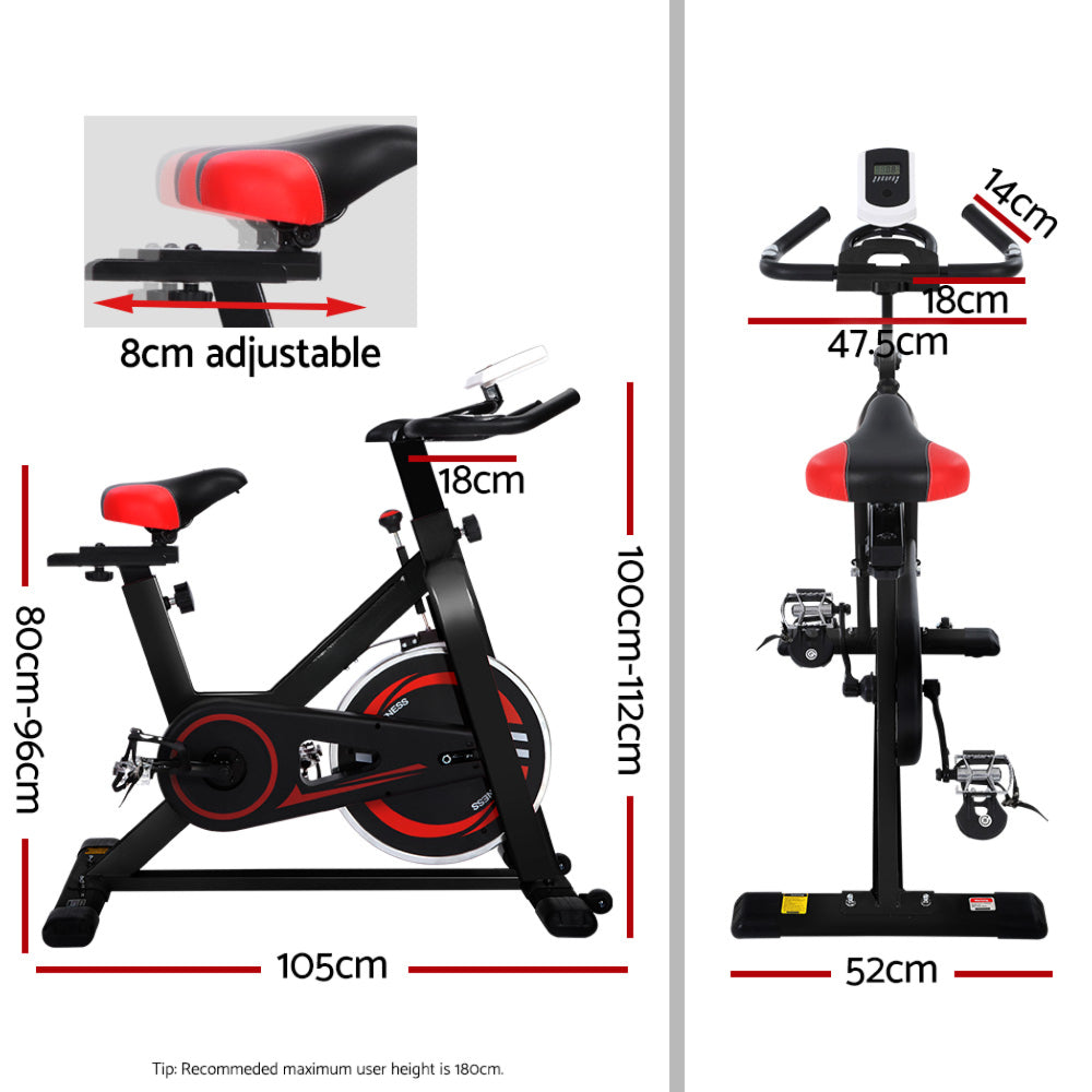 Spin Exercise Bike Cycling Fitness Home Workout Gym Black - Max User Weight 110kg