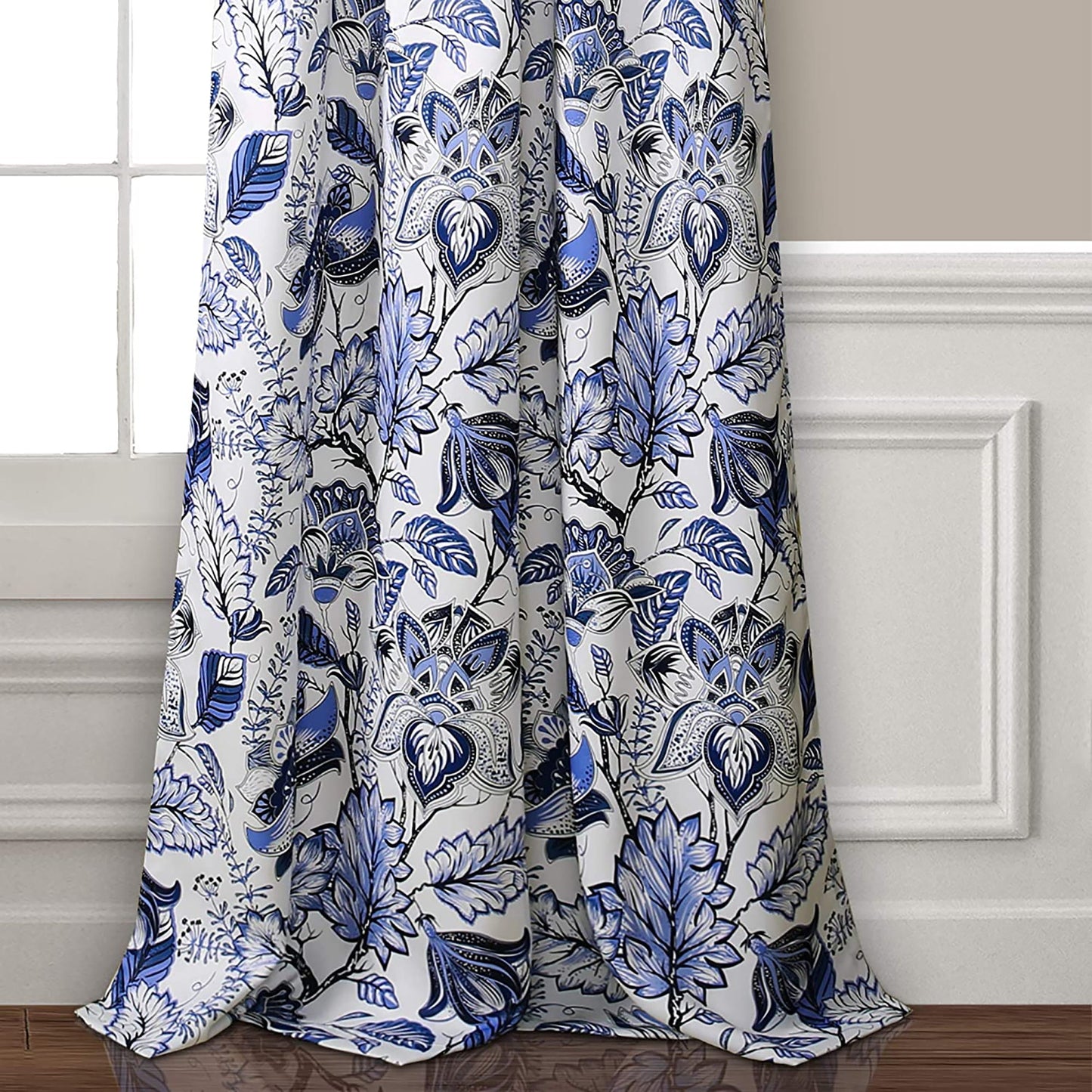 Cynthia Jacobean Room Darkening Window Curtain Set 84x52 Inch -  Blue