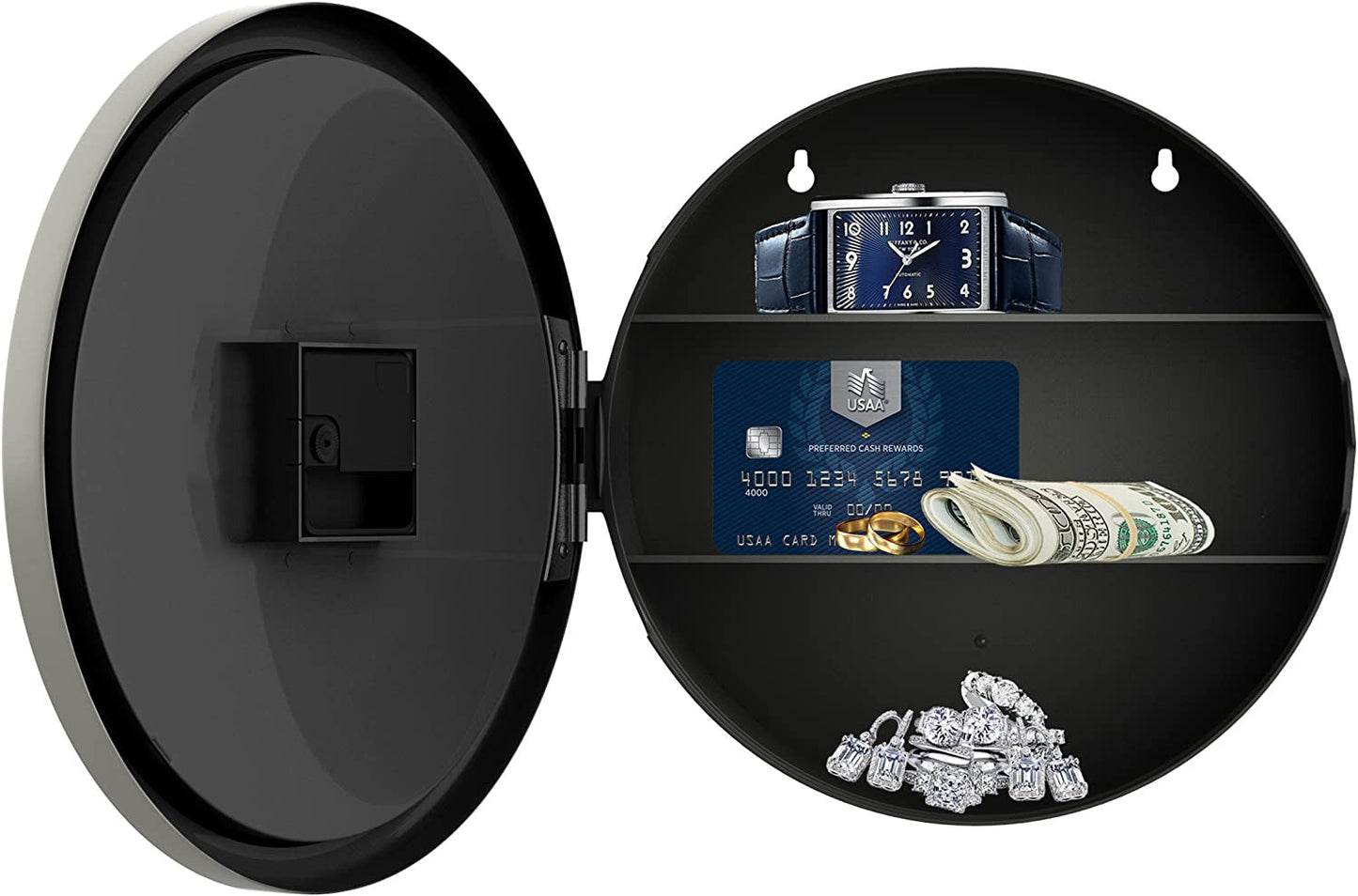 Battery Operated Analog Clock with Hidden Wall Safe for Valuables and More - Silver