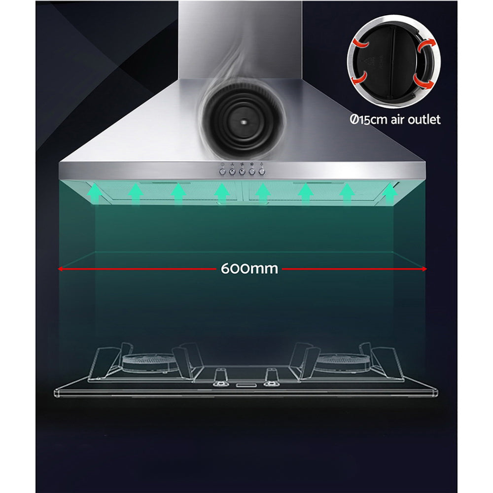 Range Hood 60cm 600mm Kitchen Canopy Stainless Steel Rangehood Wall Mount